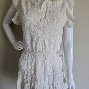 Zara Ivory Lace Midi Dress with Ruffle Sleeves